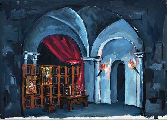 Трошин Николай Степанович. Эскиз декорации с факелами 